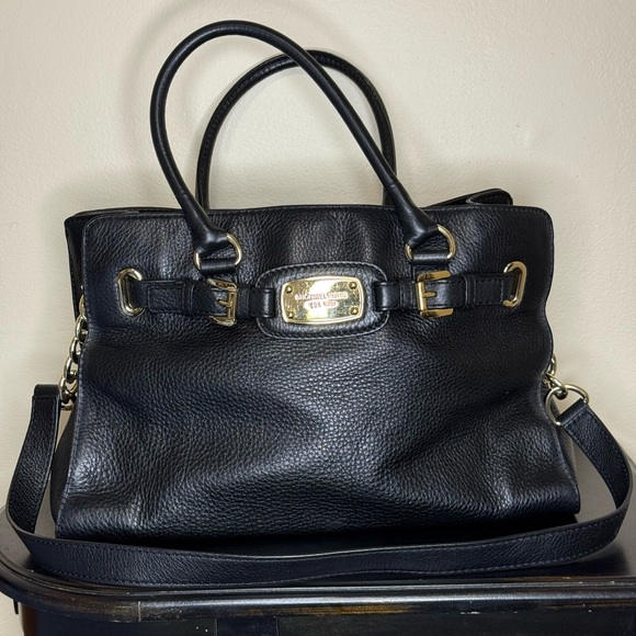 Michael Kors Hamilton Black Leather Bag with Gold Hardware